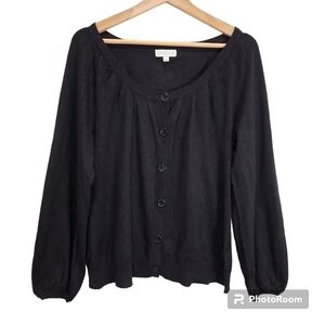 Joseph A Cardigan Black Large Pleated Neck Balloon Sleeve L